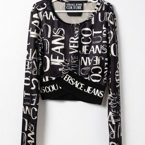 Versace Jeans Couture Black & White Logo Crop Top W/ CLG code- XS